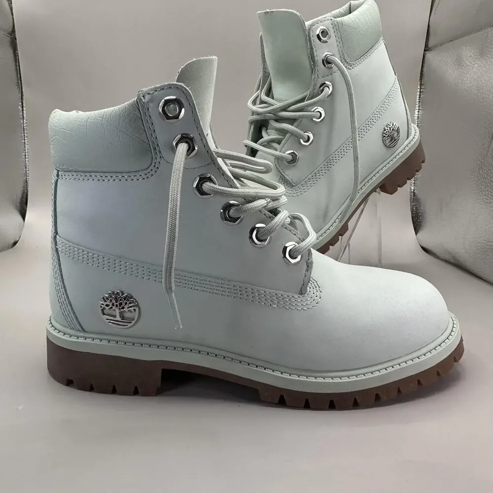 Timberland Boots Big Kids Size 3.5 Mint Green 6 Inch Premium Leather Lug Sole